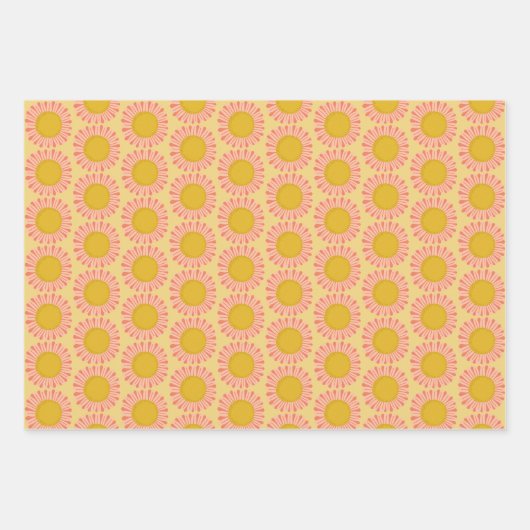 Sweet Sunflower Daisy Retro Modern Floral Pattern Inpakpapier Vel (Voorkant 3)