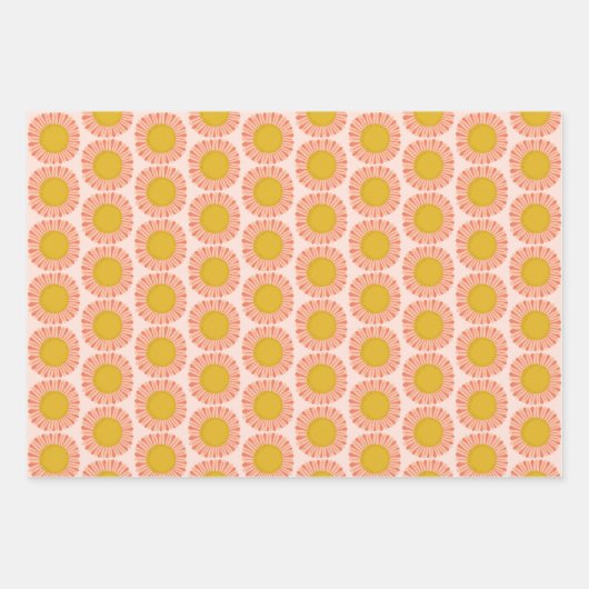 Sweet Sunflower Daisy Retro Modern Floral Pattern Inpakpapier Vel (Voorkant)