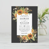 Sweet Sunflowers Rustic Elegant QR Code Wedding Kaart (Staand voorkant)