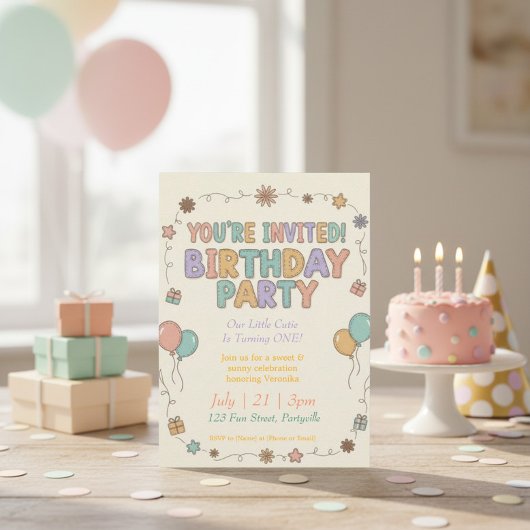 Sweet & Sunny Retro Felt Letters 1st Birthday Kaart