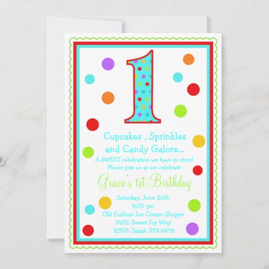 Sweet Surprise 1st Birthday Invitation Kaart (Voorkant)