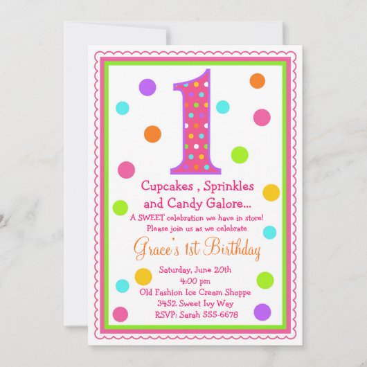 Sweet Surprise 1st Birthday Invitation Kaart (Voorkant)