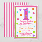 Sweet Surprise 1st Birthday Invitation Kaart (Voorkant / Achterkant)