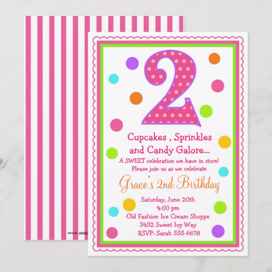 Sweet Surprise 2e verjaardag uitnodiging (Voorkant / Achterkant)