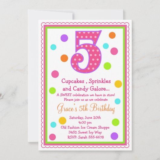 Sweet Surprise 5th Birthday Invitation Kaart (Voorkant)