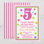 Sweet Surprise 5th Birthday Invitation Kaart (Voorkant / Achterkant)