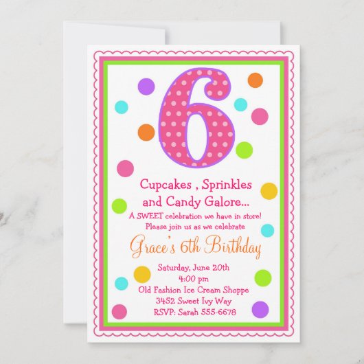 Sweet Surprise 6th Birthday Invitation Kaart (Voorkant)