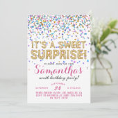 Sweet Surprise Birthday Confetti Invitation Kaart (Staand voorkant)