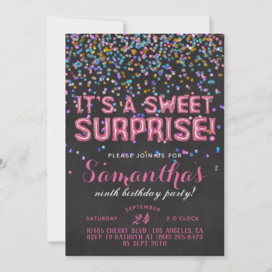 Sweet Surprise Birthday Confetti Invitation Kaart (Voorkant)