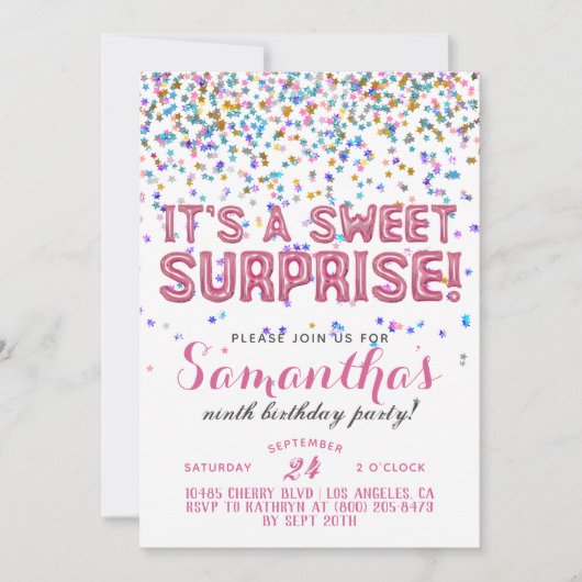 Sweet Surprise Birthday Confetti Invitation Kaart (Voorkant)
