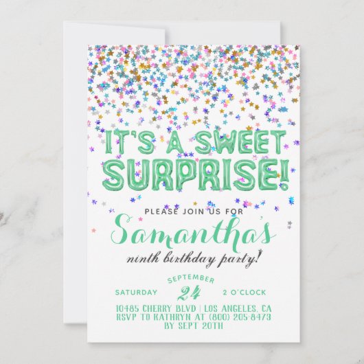 Sweet Surprise Birthday Confetti Invitation Kaart (Voorkant)