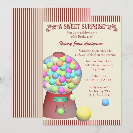 Sweet Surprise Gumball Machine Verjaardag Kaart (Voorkant / Achterkant)