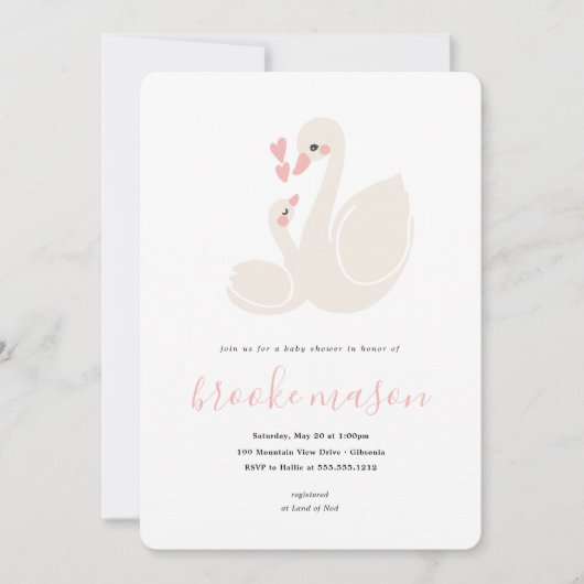 Sweet Swan Baby shower Uitnodiging (Voorkant)