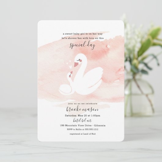 Sweet Swan Baby shower Uitnodiging (Staand voorkant)
