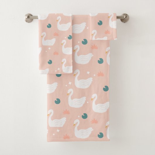 Sweet Swan Pattern Pastel Pink Bad Handdoek (Insitu)