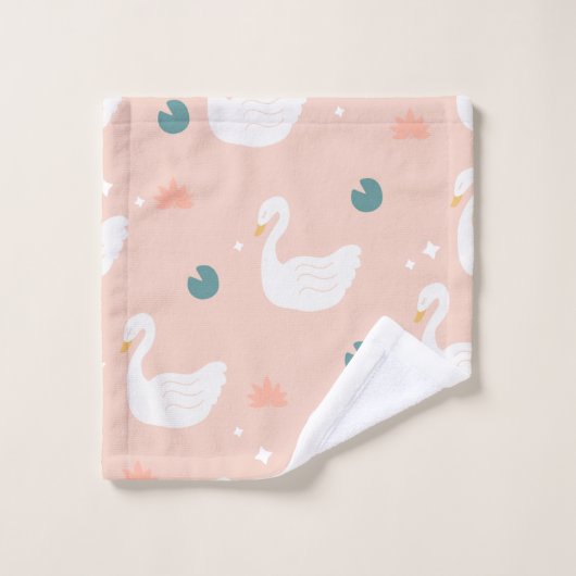 Sweet Swan Pattern Pastel Pink Bad Handdoek (Wasdoekje)