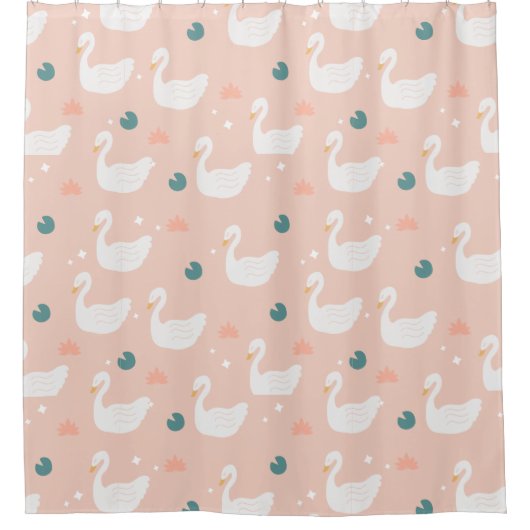 Sweet Swan Pattern Pastel Pink Douchegordijn (Voorkant)