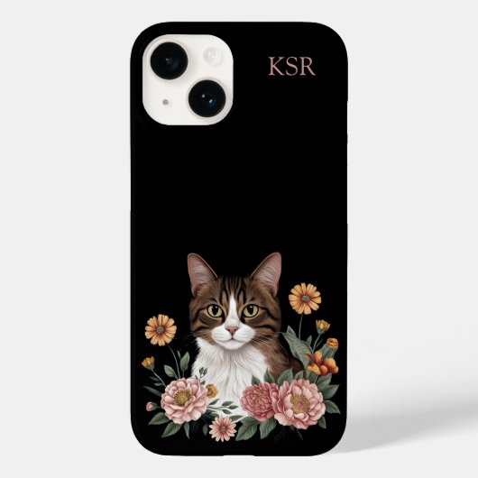 Sweet Tabby Cat with Flowers  Case-Mate iPhone Case (Achterkant)