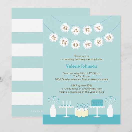 Sweet Table Baby shower Invitation - Blauw Kaart (Voorkant / Achterkant)