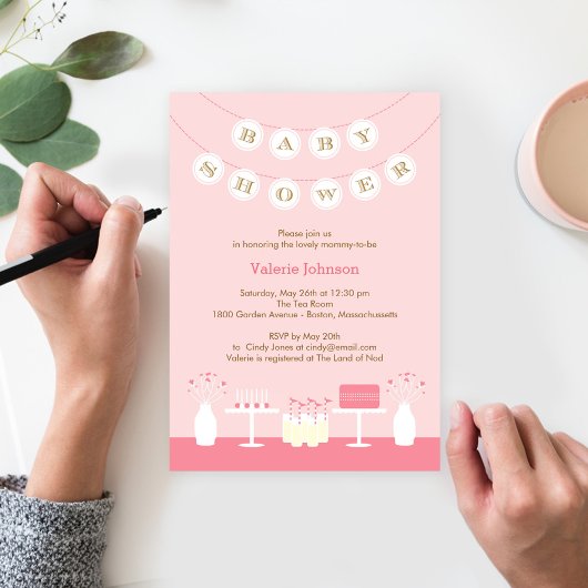 Sweet Table Baby shower Invitation - Roze Kaart