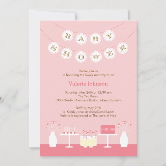 Sweet Table Baby shower Invitation - Roze Kaart (Voorkant)