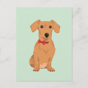 Sweet Tan Dachsund met Neck Ribbon voor Hondenlief Briefkaart