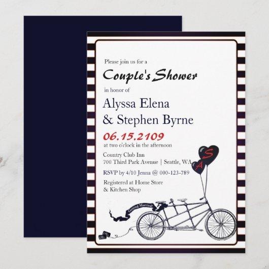 Sweet Tandem Fiets Moderne Couple's Douche Kaart (Voorkant / Achterkant)