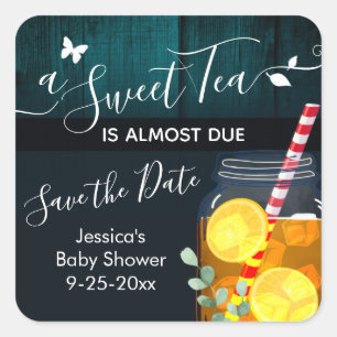 Sweet Tea Baby shower Opslaan Datum Vierkante Sticker