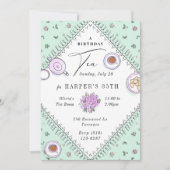 Sweet Tea Party Mint Green Birthday Kaart (Voorkant)