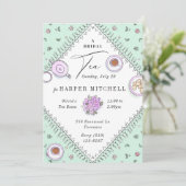 Sweet Tea Party Mint Green Lavender Vrijgezellenfe Kaart (Staand voorkant)