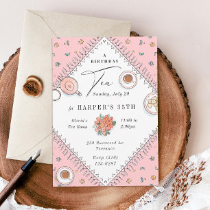 Sweet Tea Party Pink Birthday Kaart
