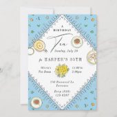 Sweet Tea Party Sky Blue Birthday Kaart (Voorkant)