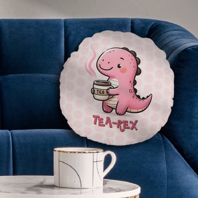 Sweet Tea-Rex aanpasbare dinosaurus Animal Pun Rond Kussen (Sweet Tea-Rex Customizable Dinosaur Animal Pun Polka Dot Pillow)