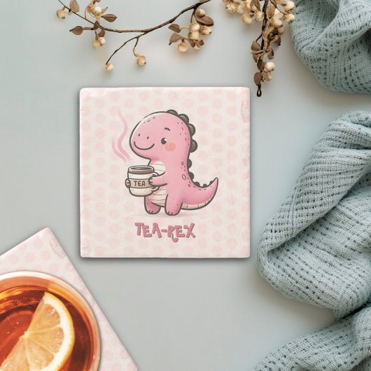 Sweet Tea-Rex aanpasbare dinosaurus Animal Pun Stenen Onderzetter
