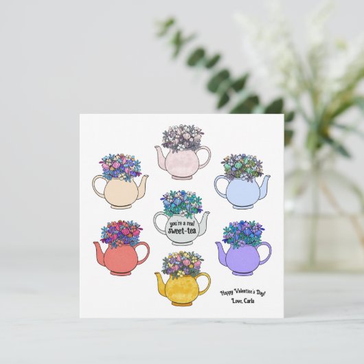 Sweet Tea Teapot Pattern Valentijnsdag Kaart (Staand voorkant)