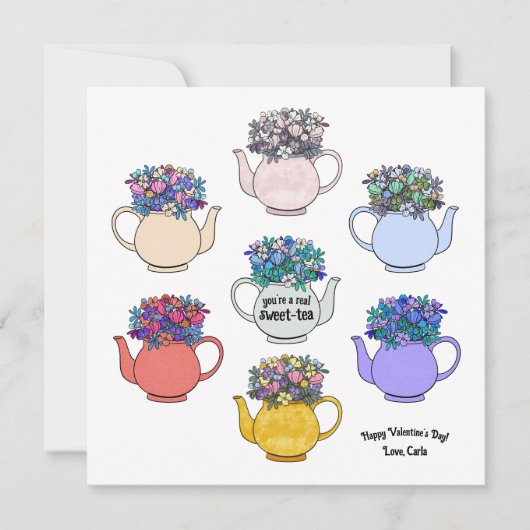 Sweet Tea Teapot Pattern Valentijnsdag Kaart (Voorkant)