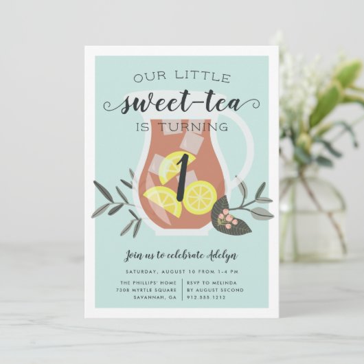 Sweet Tea | Uitnodiging voor kinderen van Birthday (Staand voorkant)
