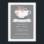 Sweet Teacup & Pink Floral Baby shower Uitnodiging<br><div class="desc">Een mooie witte china teacup overstroomt met  roze bloemen met een gepersonaliseerde teabag alleen voor haar. Al met al in een fantastisch roze,  witte en zachte duif grijze kleurenschema,  is deze uitnodiging van de Tea Party van Baby shower zeker om tevreden te stellen.</div>