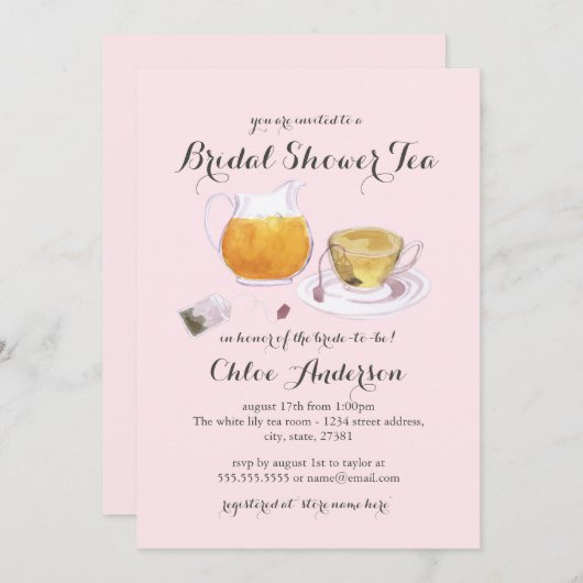 Sweet Teacup Vrijgezellenfeest Tea Party nodigt ui Kaart (Voorkant / Achterkant)