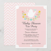 Sweet TeaPot Pink Floral Baby shower Kaart (Voorkant / Achterkant)