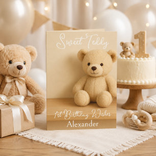 Sweet Teddy 1st Birthday Wishes Kaart