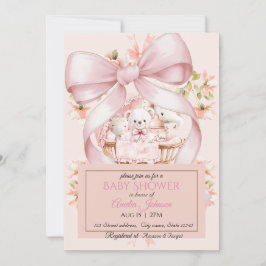 Sweet Teddy Bear and Floral Basket Invite Kaart