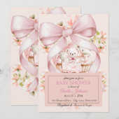 Sweet Teddy Bear and Floral Basket Invite Kaart (Voorkant / Achterkant)