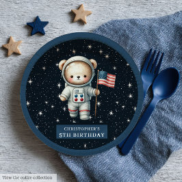 Sweet Teddy Bear Astronaut Boy Douche Papier Borde Papieren Bordje