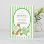 Sweet Teddy Bear Baby shower Invitation Green Kaart (Staand voorkant)