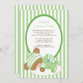 Sweet Teddy Bear Baby shower Invitation Green Kaart (Voorkant / Achterkant)