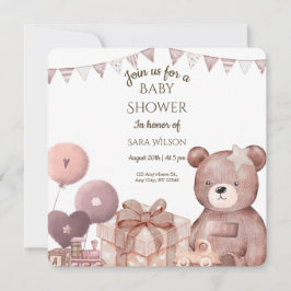 Sweet Teddy Bear Baby Shower Invitation Kaart