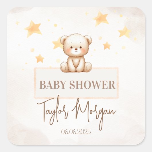 Sweet Teddy Bear Baby Shower Vierkante Sticker (Voorkant)