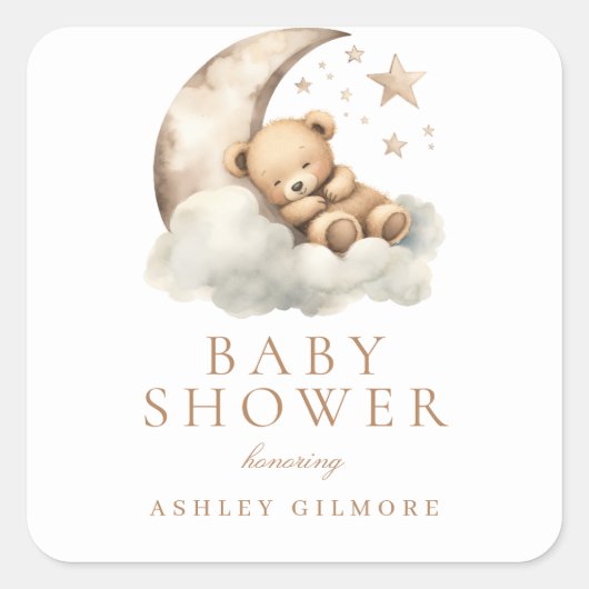 Sweet Teddy Bear Beige Neutraal Baby shower Vierkante Sticker (Voorkant)