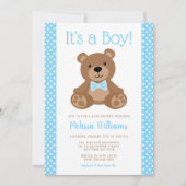 Sweet Teddy Bear Blue Polka Dot Baby shower Kaart (Voorkant)